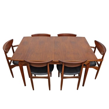 American Modernist Walnut Exp Dining Table w. Sculptural Legs + 6 Matching Chairs