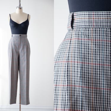 high waisted pants | 80s 90s plus size vintage white black gray plaid checkered pleated dark academia cropped trousers 