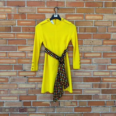 vintage 60s yellow Robbie rivers belted mini dress / xs extra small 