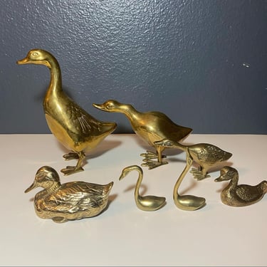 Vintage Set of Seven ( 7 ) Solid Brass Birds Figurines Made in South Korea 