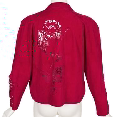 Roberto Cavalli 1980s Laser-Cut Red Suede Vintage Light Jacket Sz M 