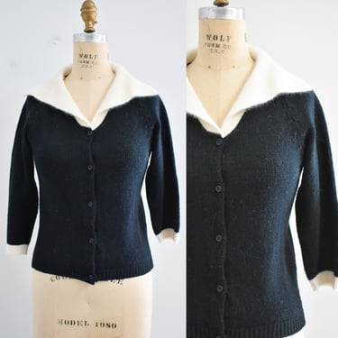 1980s Black and Cream Cardigan Sweater 