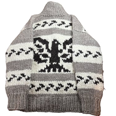 Vintage Hand Knit Kanata Cowichan Cardigan Dude Sweater 100% Wool Eagle Siwash 