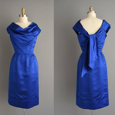 1950s dress | Gorgeous Joseph Magnin Royal Blue Cocktail Party Wiggle Dress | Small | 50s vintage dress 
