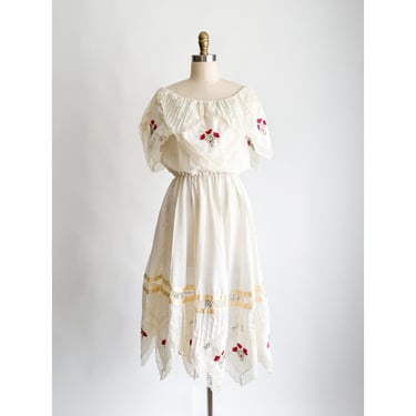 Boho Cottagecore 70s Vintage Mexican Folk Dress Ivory | Poppycock Vintage -  Winston-Salem, NC | ATTIC