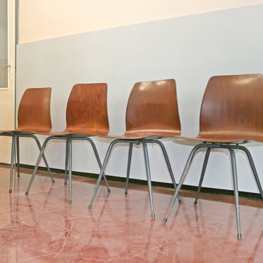 Set of Four Vintage Bentwood Pagholz Desk Chairs Loft Dining Industrial Mid Century Modern Textured Plywood Flototto West German Functional 