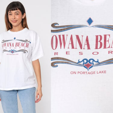 90s Iowana Beach Resort Shirt Portage Lake Minnesota Shirt Vintage TShirt 1990s Leech Lake Family Vacation Retro White Cotton Large L 