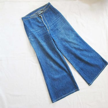Vintage 70s GAP Cropped Denim Flare Jeans 27 28 - 1970s High Waist Blue Jean Sailor Pants 
