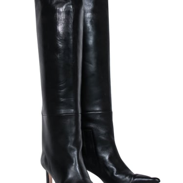 Stuart Weitzman - Black Leather Tall Boots w/ Stiletto Heel Sz 6