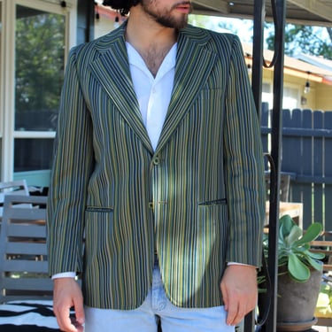Vintage 1970s Curlee Striped Mod Blazer, Two Button Jacket,  70s Costume, 38R Men 