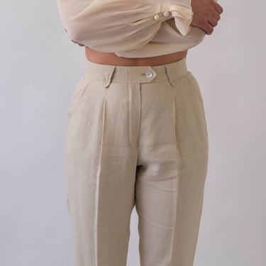 Vintage 90s ESCADA Linen High Waisted Pleated Pants w/ Triangle Belt Loops | Made in Germany | 100% Linen | 1990s Escada Designer Slacks 