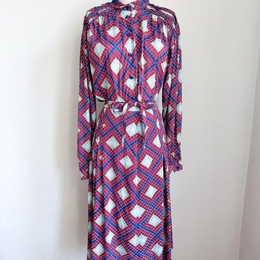 Vintage 1970s Geometric Print Dress set / M 