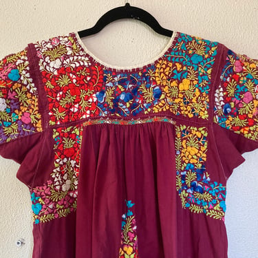 1960s Burgundy Oaxacan Mexican maxi dress 