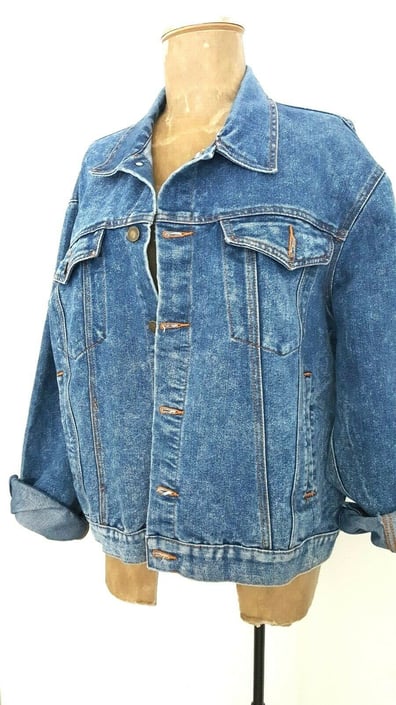Vintage 80s Denim Trucker Jacket Size XLarge Blue Jean Grunge Stone Washed