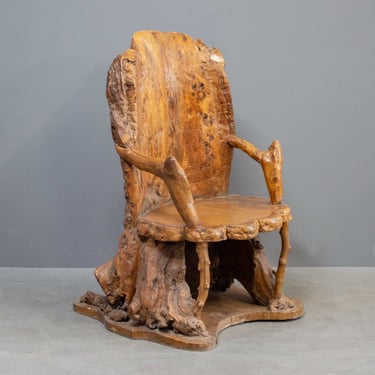 Rustic Carved Tree Trunk & Root Armchair