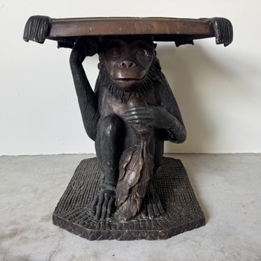 Vintage Maitland Smith Bronze Monkey Stool / Side Table 