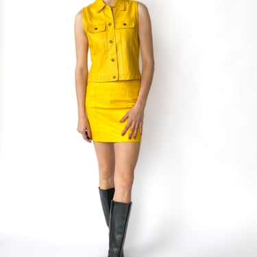 1980s Yellow Leather Mini Skirt sz. XS