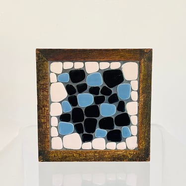 Vintage 1970s Retro Blue Mosaic Stone Tile Trivet Square Nevco Japan Tray Decor 