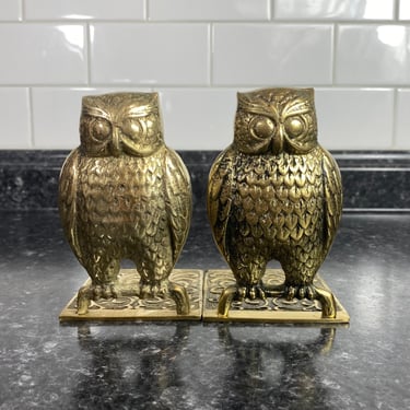 2 Vintage Brass Owl Bookends, Cute Cottagecore Owl Bookends, Retro Brass Filigree Forest Animal Bookends, 60s-70s Boho Office Study Decor 