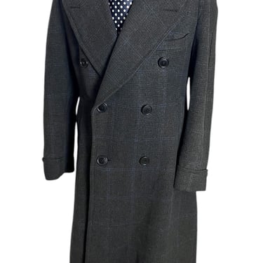 Vintage 1930s MCGREGOR Double-Breasted Wool Overcoat ~ size 38 to 40 ~ Belted Back ~ Raglan Top Coat ~ Art Deco ~ 30s ~ Windowpane Check 