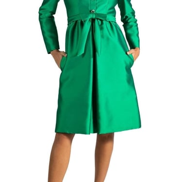 1960S Kiki Hart Emerald Green Rayon Silk Cocktail Dress 