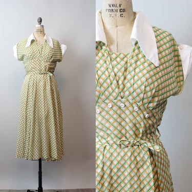 1940s PLAID print dress cotton medium | new spring 