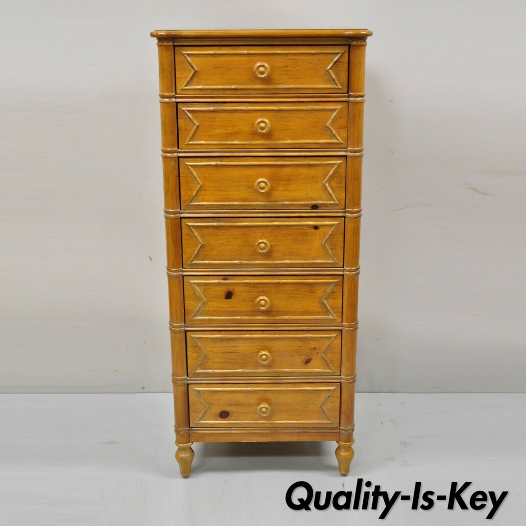 Ethan Allen Regency Style Faux Bamboo 7 Drawer Lingerie Chest Tall