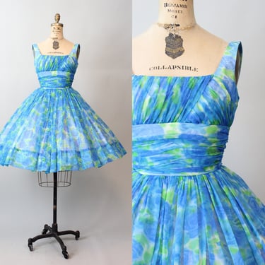 1950s GiGi YOUNG blue rose organza dress xs  | new spring 