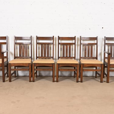 Stickley Brothers Style Mission Oak Arts & Crafts Dining Chairs, Set of Six