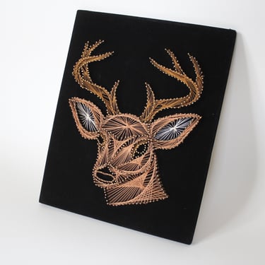 Vintage 60s String Art - Buck / Deer - Black Velvet Art 
