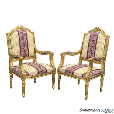 Vintage Rococo Baroque Gold Giltwood Tall Back Club Chairs - A Pair