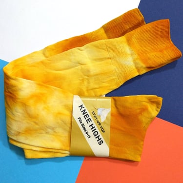 DEADSTOCK Knee Hi's - Vintage 70s 80s Golden Yellow Tie-Dye Knee-High Socks 