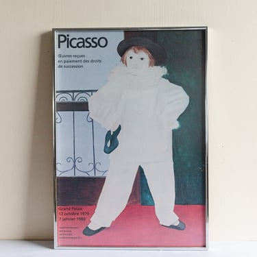 vintage French framed Picasso exhibition poster (“Paolo as Pierrot”)