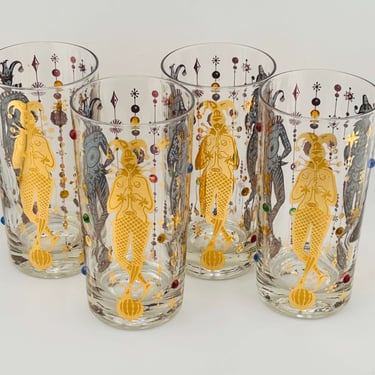 Culver Mardi Gras 22k Gold Jester Highball Glasses