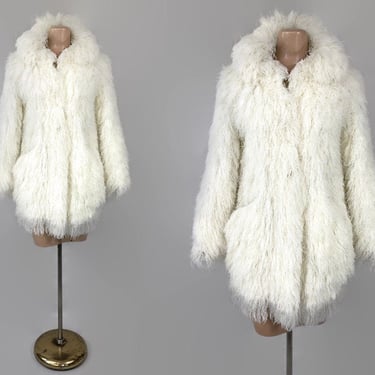 VINTAGE 70s Faux Fur Cotton String Shaggy Coat Jacket By Crissa Cotique France | 1970s Fluffy Sweater Jacket 