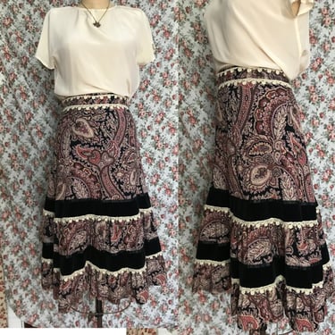 1970's Renaissance Paisley and Velvet Tiered Skirt 