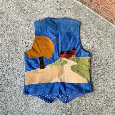 70s handmade patchwork farm scene vest 