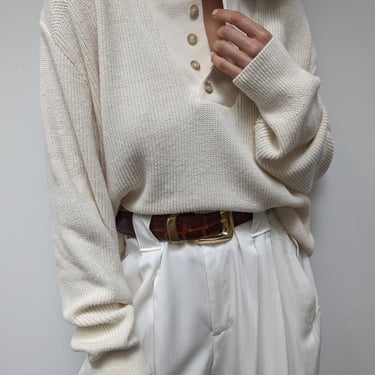 Classic Vintage Cream Knit Henley