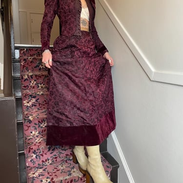 1890s Grape Silk Taffeta and Velvet 3-Piece Walking Gown Set with Two Bodices and a Skirt size XXS 