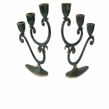 Vintage Israel Dayagi Brass Candelabra Candlestick Holders, Pair 