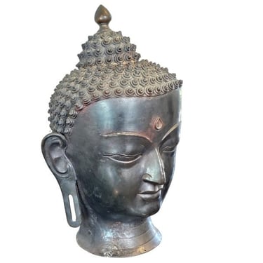 Large Life-size Antique Thai Bronze Buddha Head Statue - 19th Century 