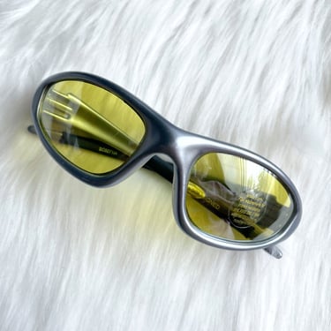Vintage Y2K Silver and Yellow Wraparound Sunglasses 