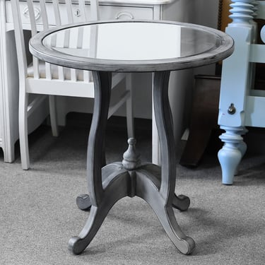 Mercana Round Mirrored Top Lamp Table in Grey Finish