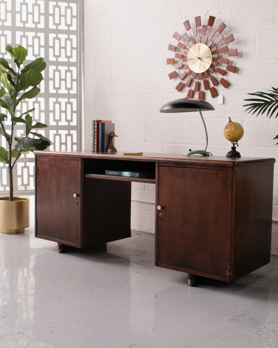 Walnut Long Desk Sunbeam Vintage Highland Park Los Angeles, CA