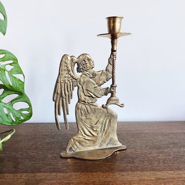 Vintage Brass Angel Candlestick Holder 