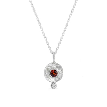 Atlas Necklace - Sterling Silver, Red Fire Orange Citrine + White Diamond