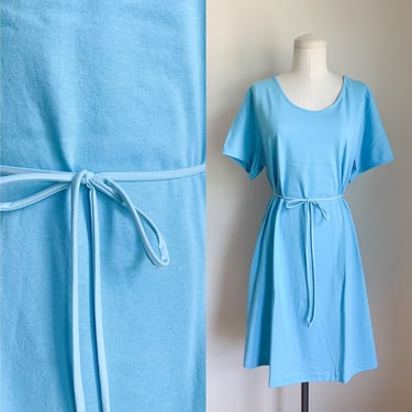Vintage 1980s Sky Blue T-shirt Dress / M-L 