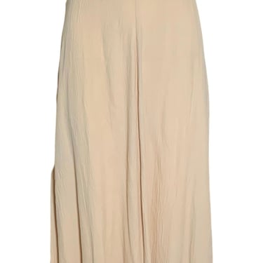 Nude Crinkled Crepe Full Length Slip Dress w Lace Cut Out Detail