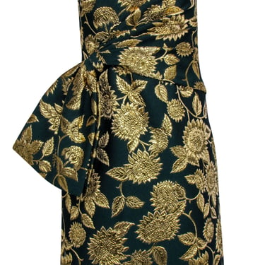 Lela Rose - Green &amp; Gold Floral Jacquard Strapless Dress Sz 6