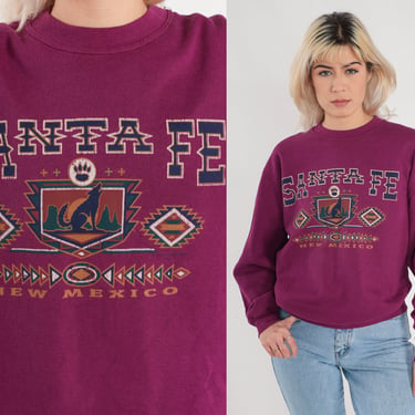 Santa Fe Sweatshirt 90s New Mexico Sweatshirt Southwestern Coyote Graphic Shirt Retro Travel Tourist Purple Vintage 1990s Jerzees Medium M 